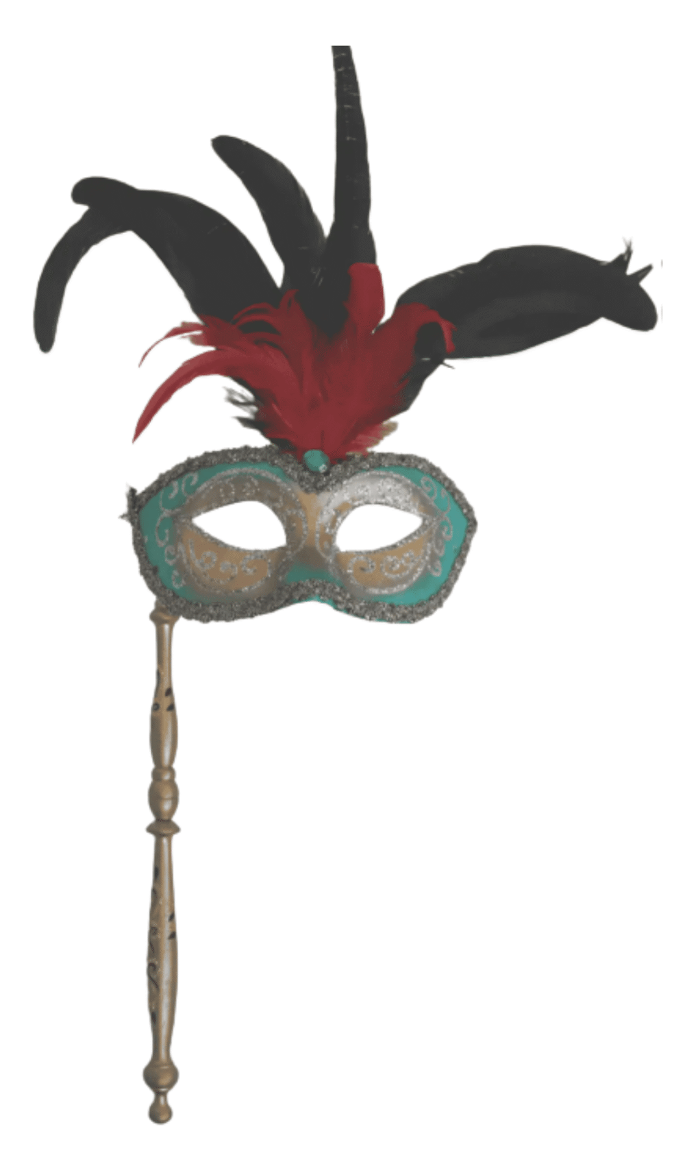 Feather Glitter mask green red black