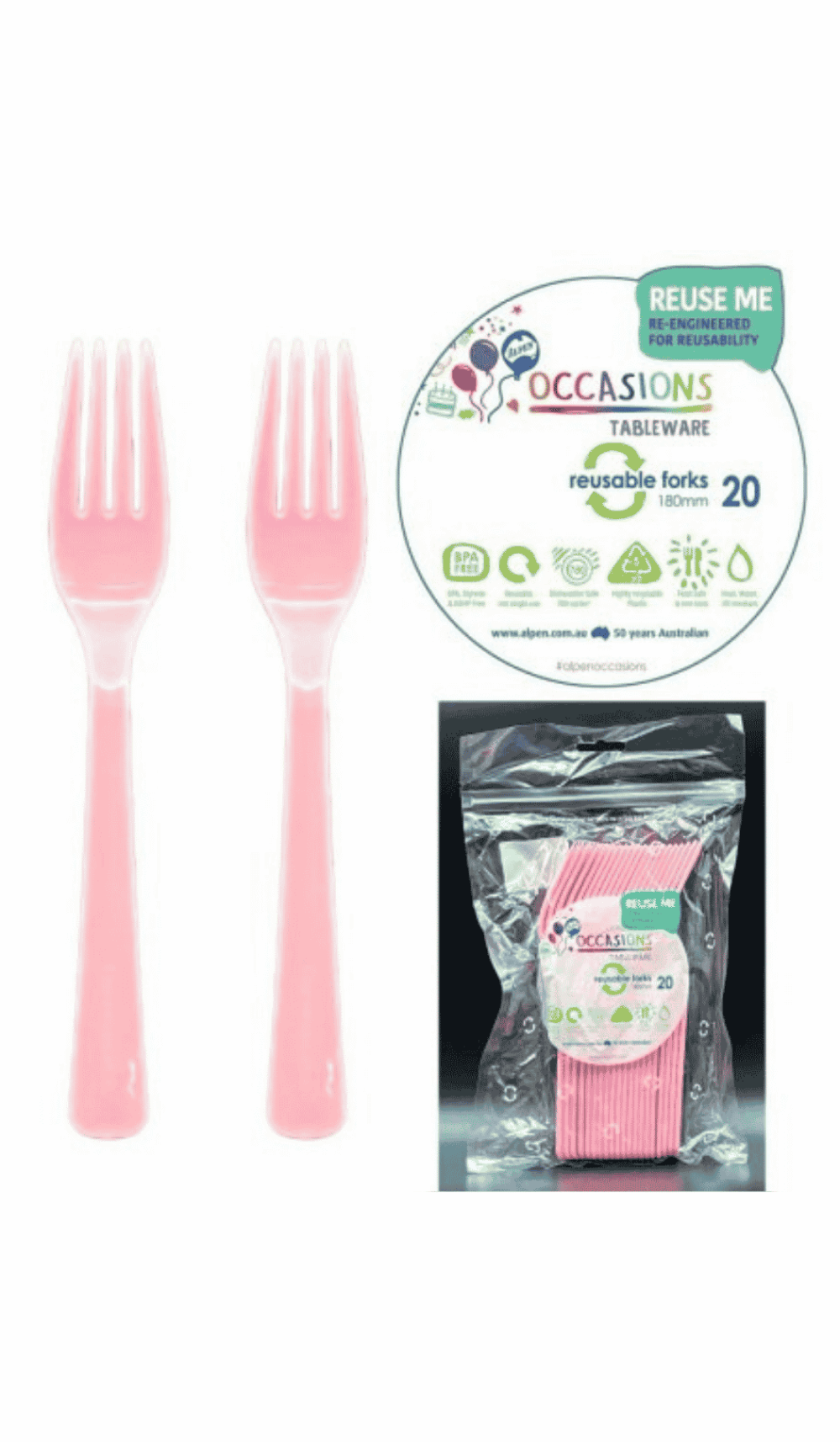 Cutlery Plastic Party Catering Forks Light Pastel Pink
