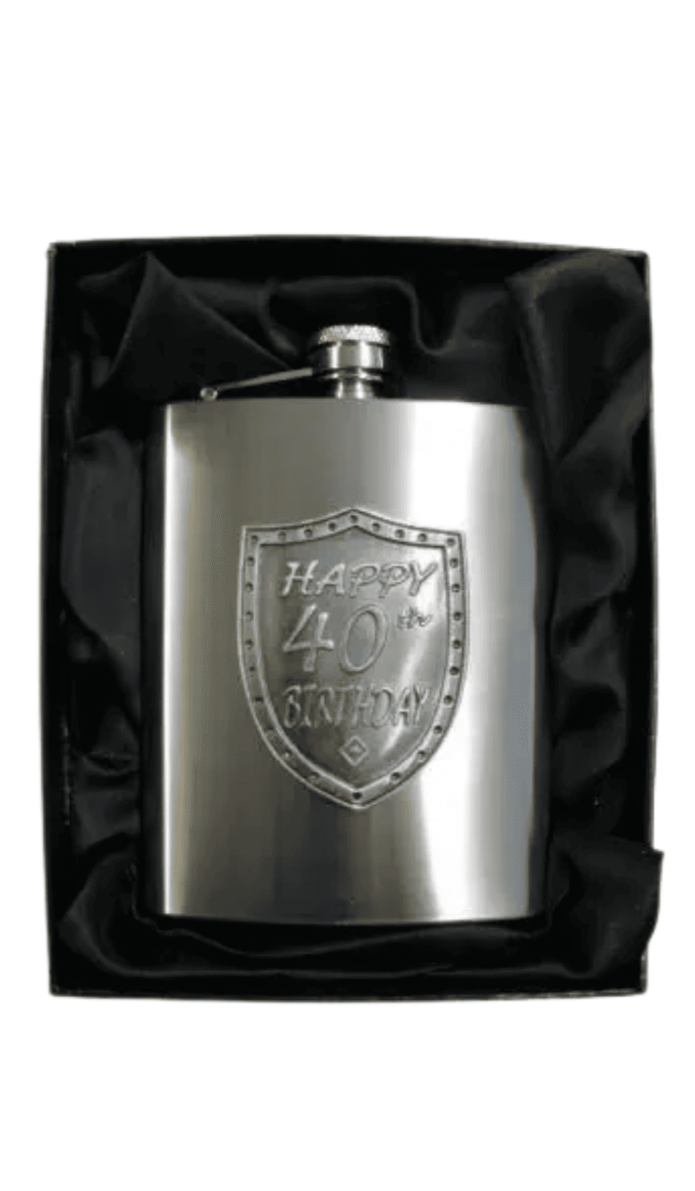 Hipflask Silver Happy 40th Birthday