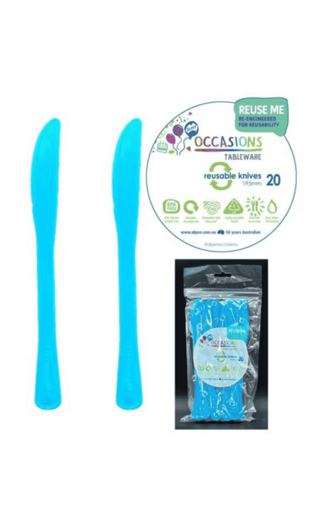 Cutlery Plastic Party Catering Knives Azure Blue