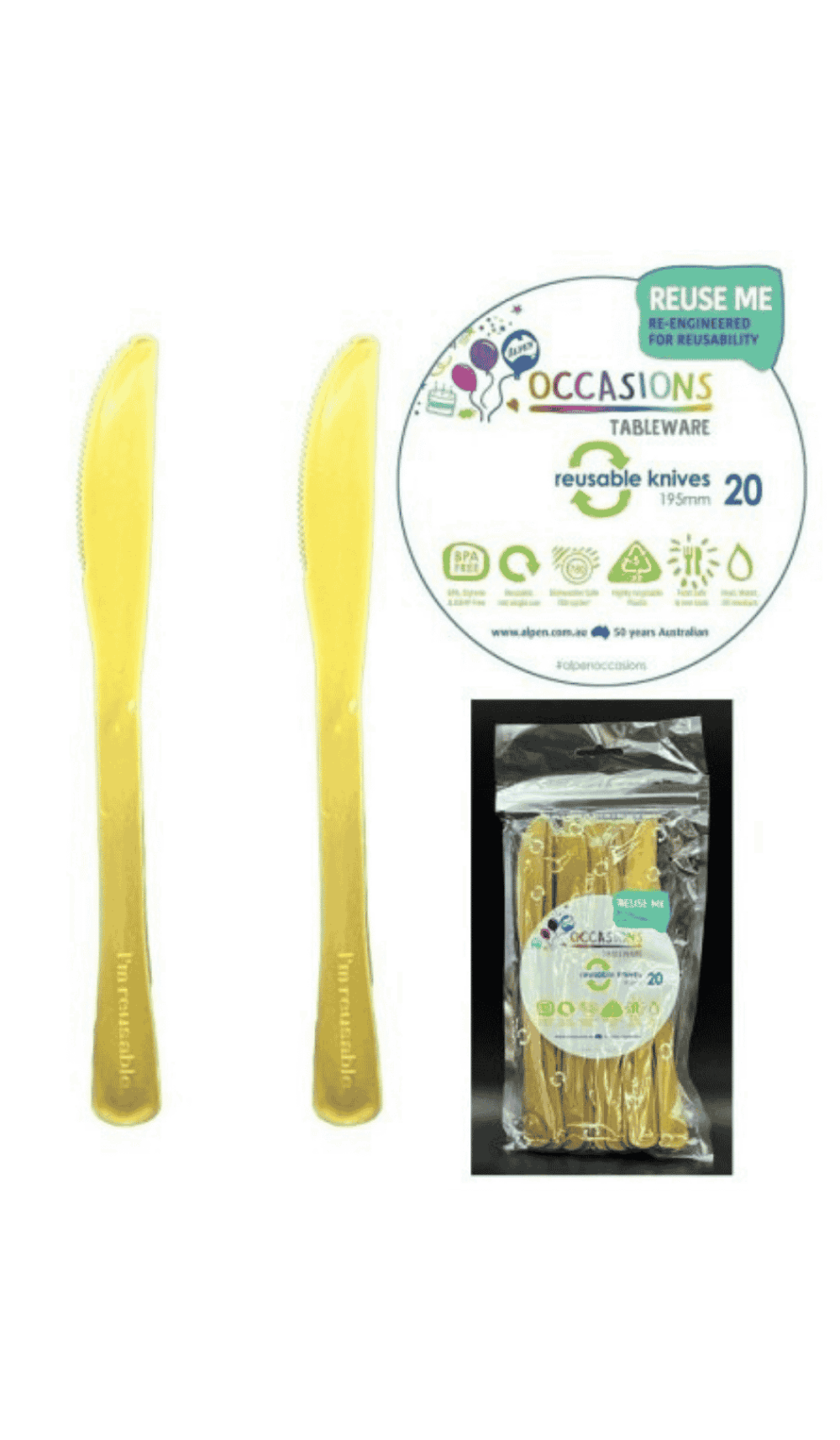 Cutlery Plastic Party Catering Knives Gold