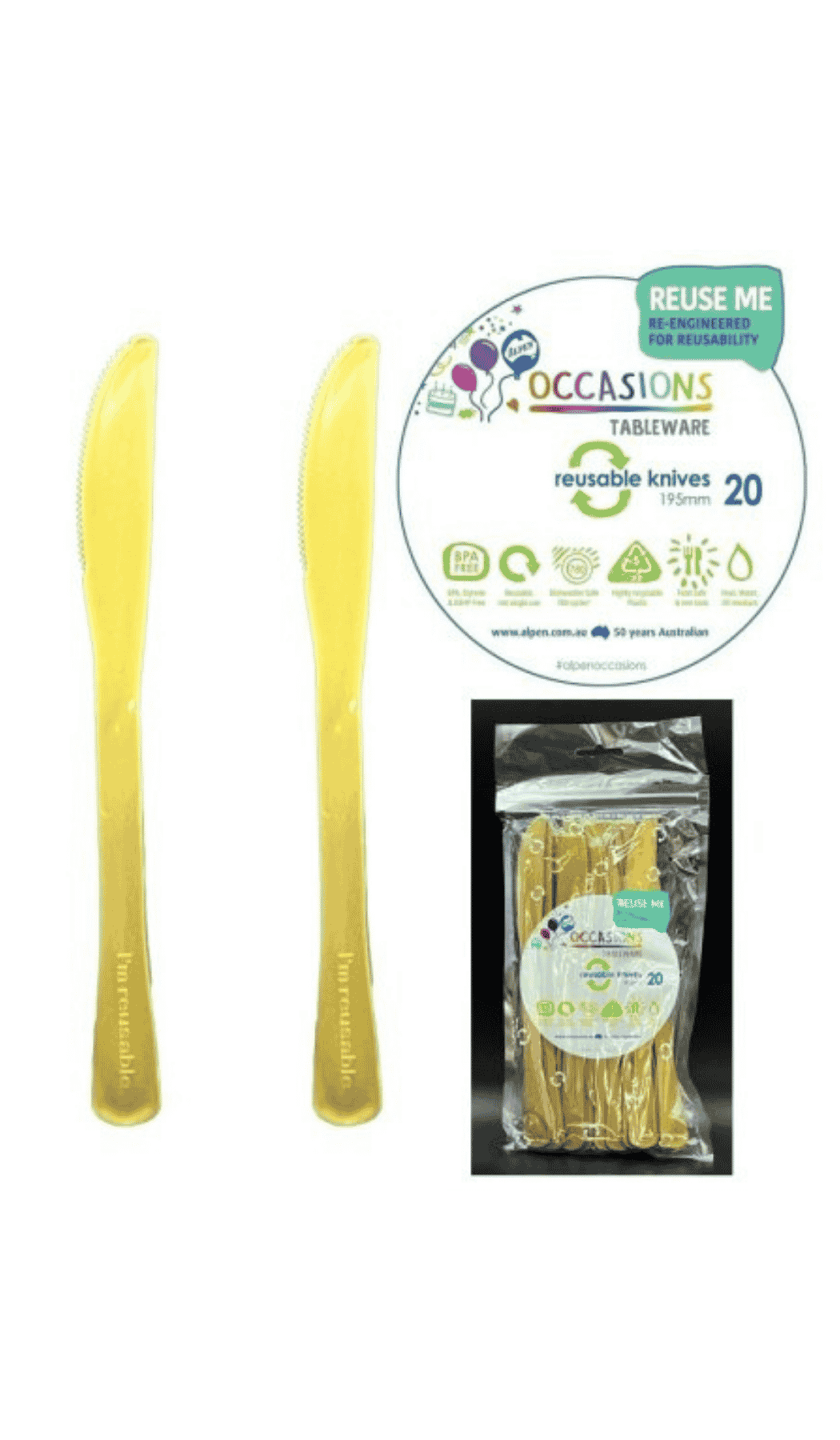 Cutlery Plastic Party Catering Knives Gold
