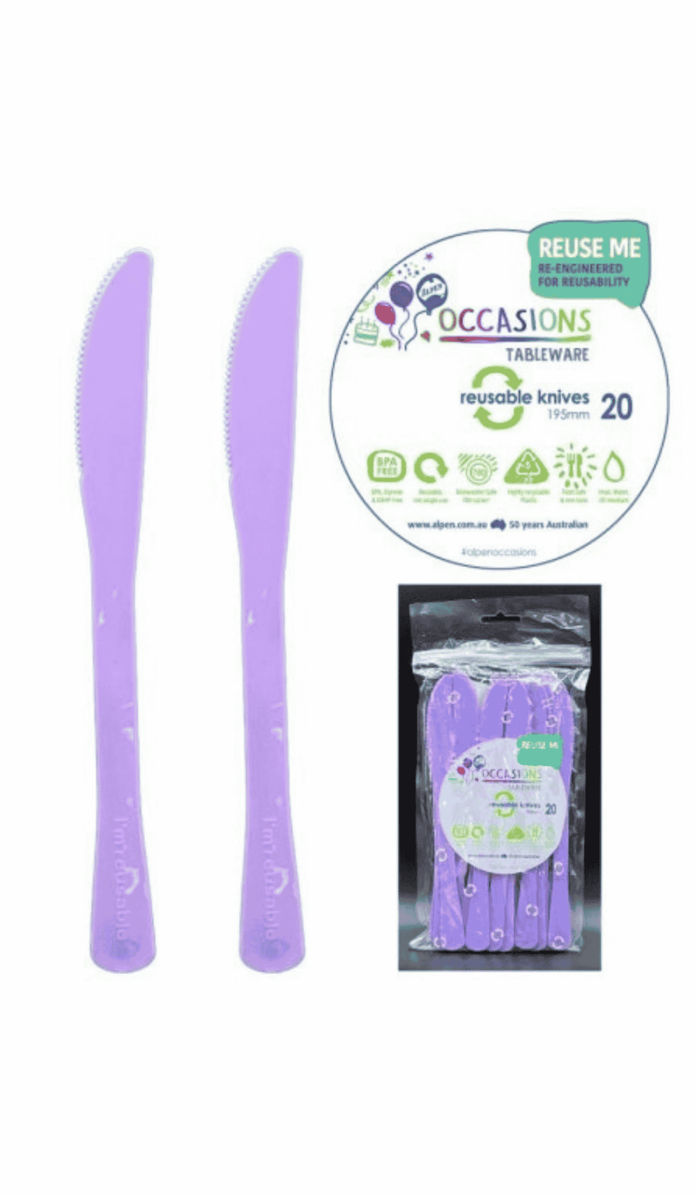 Cutlery Plastic Party Catering Knives Light Purple Lavender