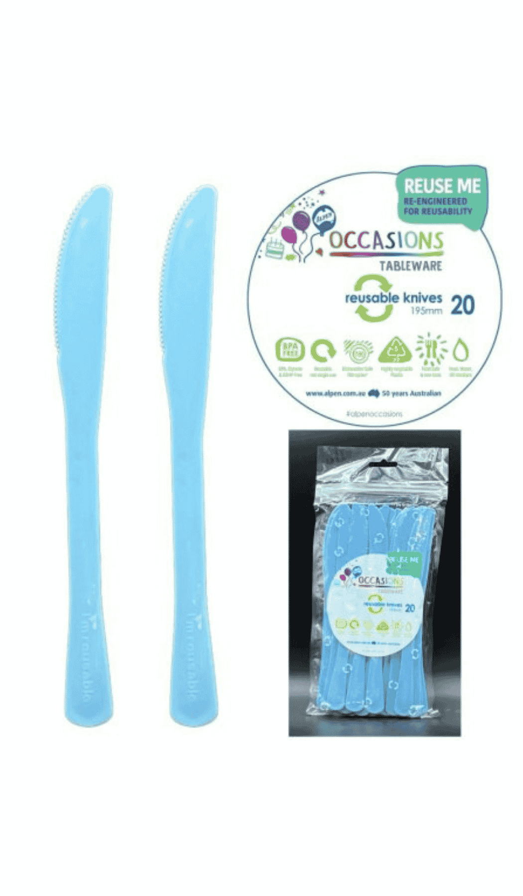 Cutlery Plastic Party Catering Knives Light Pastel Blue
