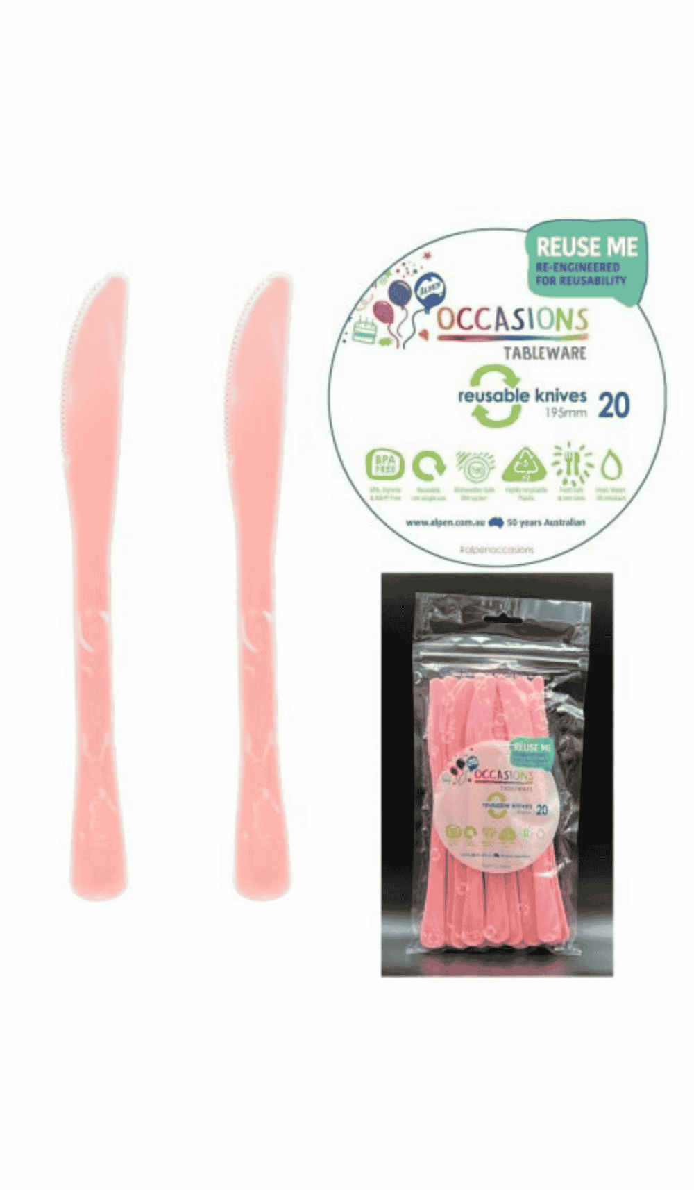 Cutlery Plastic Party Catering Knives Light Pastel Pink