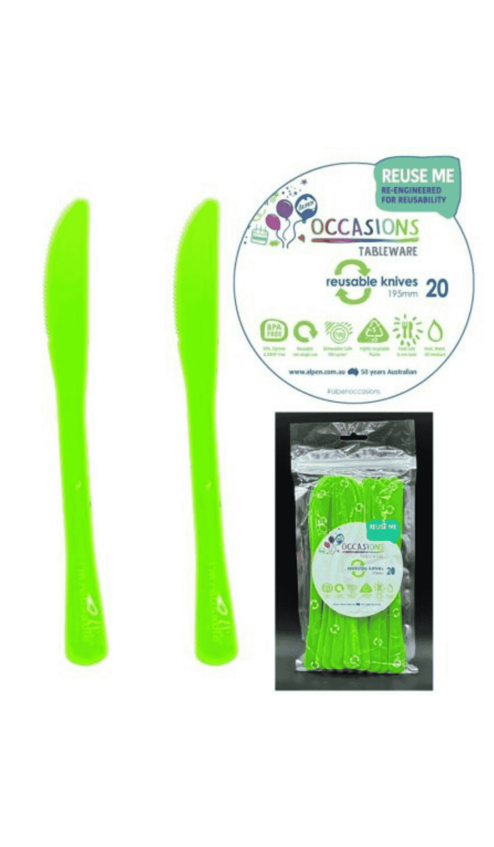 Cutlery Plastic Party Catering Knives Lime Green