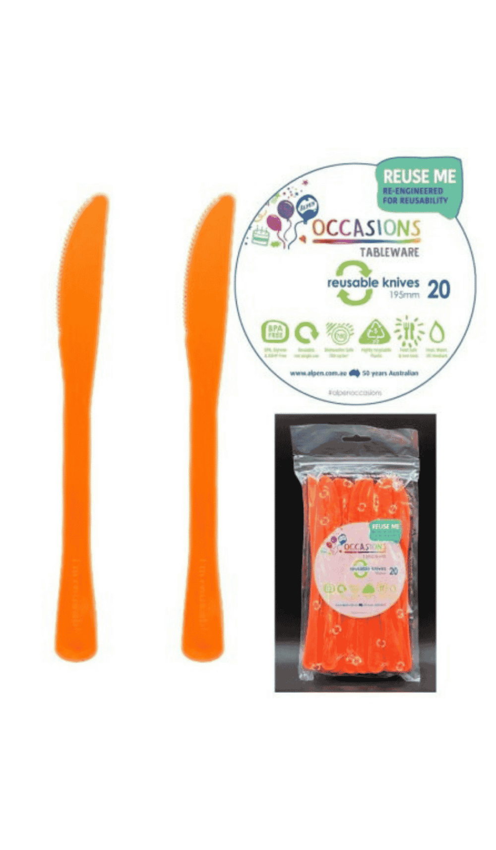 Cutlery Plastic Party Catering Knives Orange