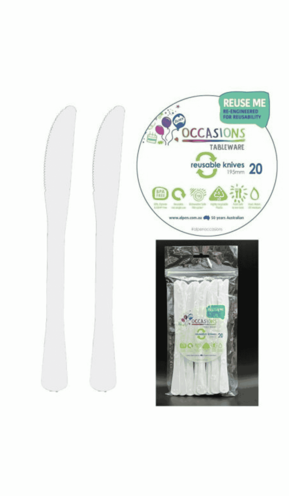 Cutlery Plastic Party Catering Knives White