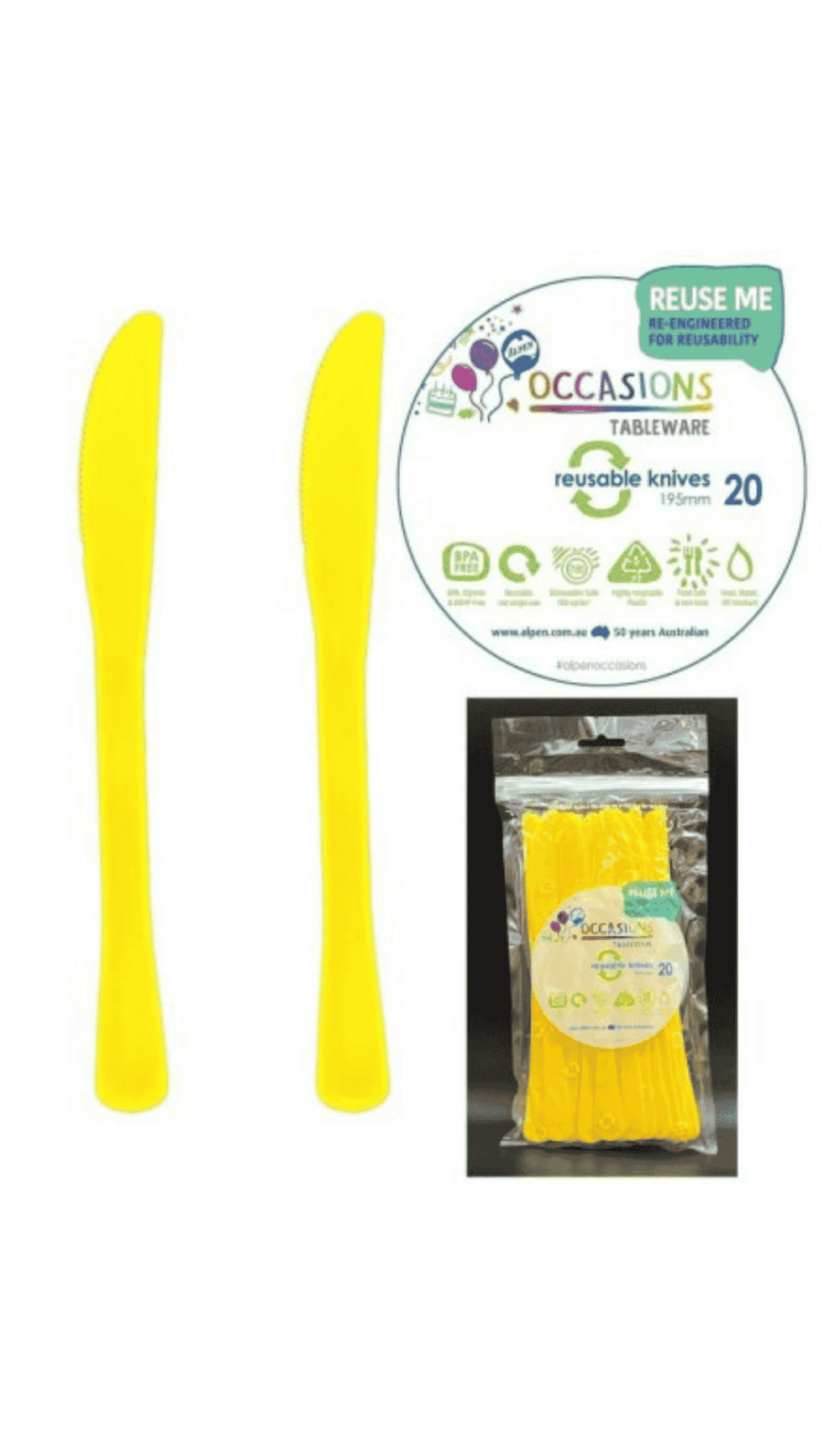 Cutlery Plastic Party Catering Knives Yellow