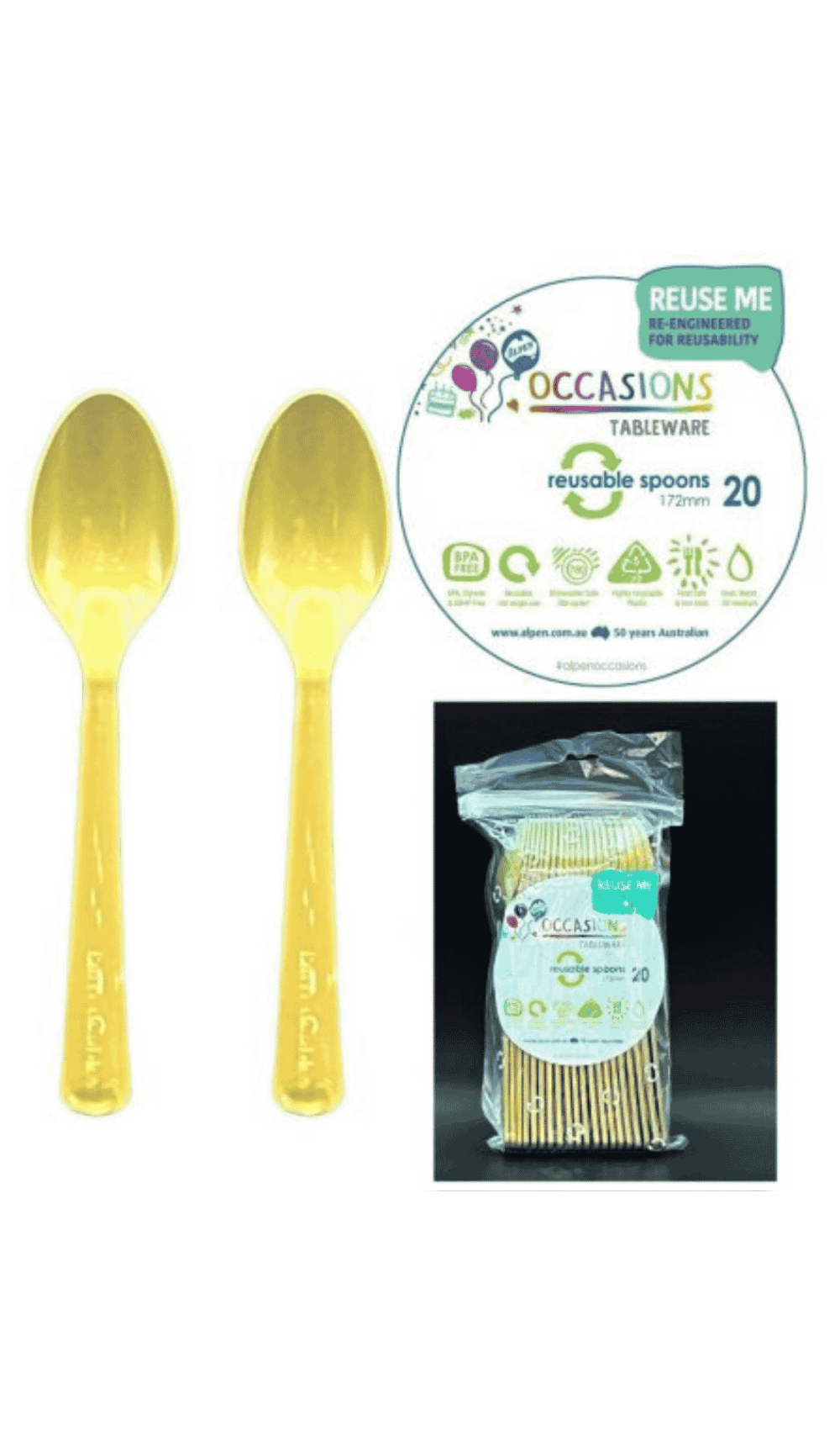 Cutlery Plastic Party Catering Spoons Gold