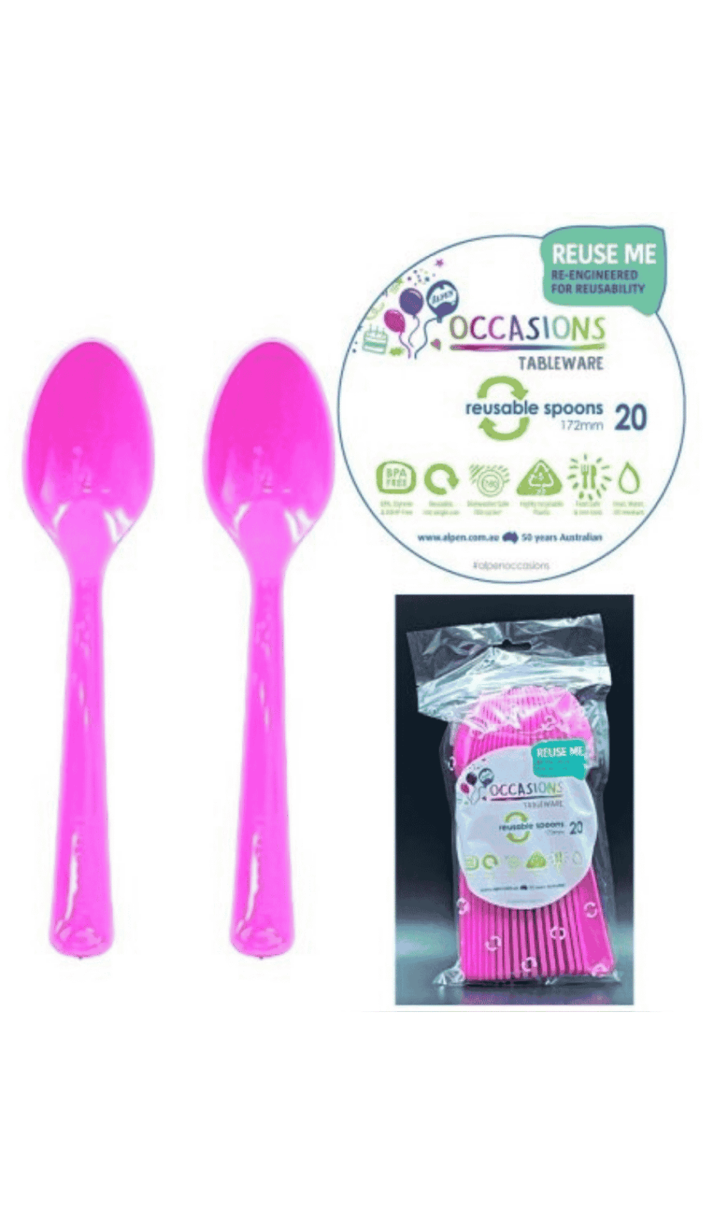 Cutlery Plastic Party Catering Spoons Hot Pink