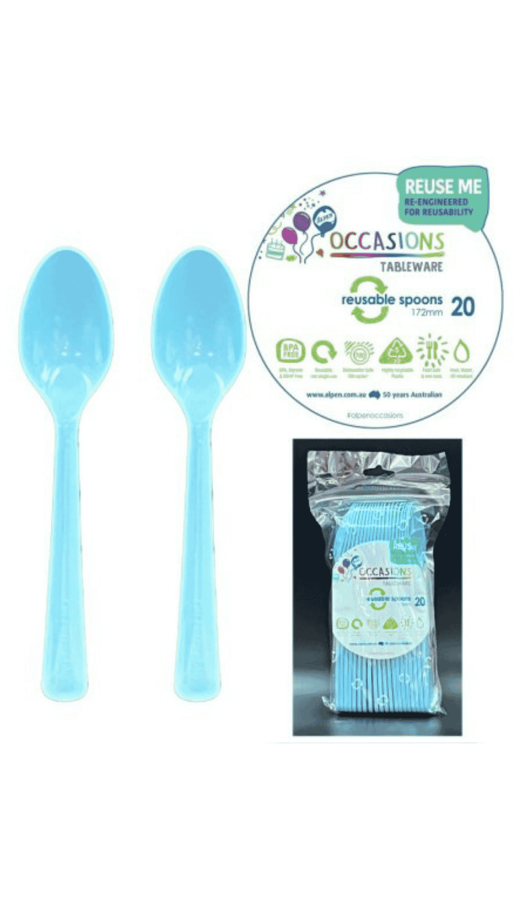 Cutlery Plastic Party Catering Spoons Light Blue