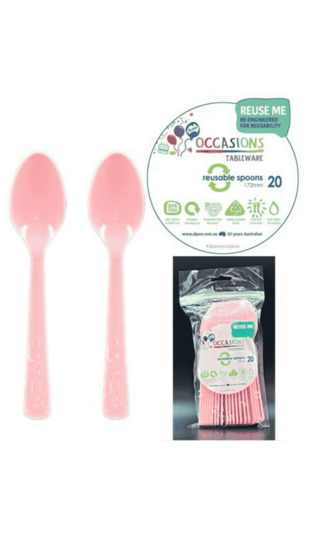 Cutlery Plastic Party Catering Spoons Light Pastel Pink