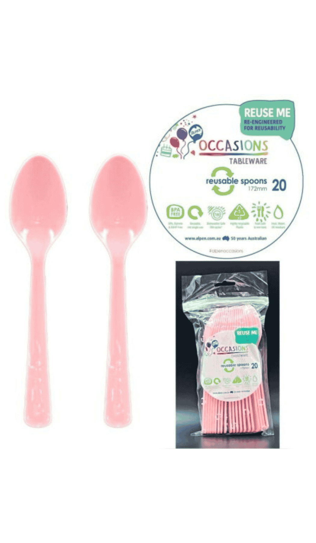 Cutlery Plastic Party Catering Spoons Light Pastel Pink