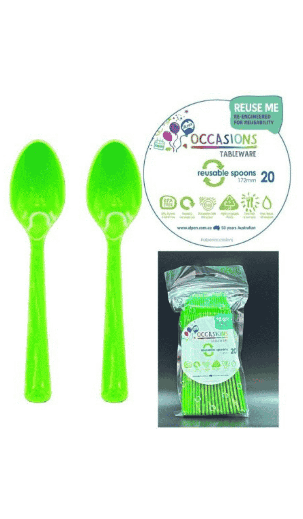 Cutlery Plastic Party Catering Spoons Lime Green