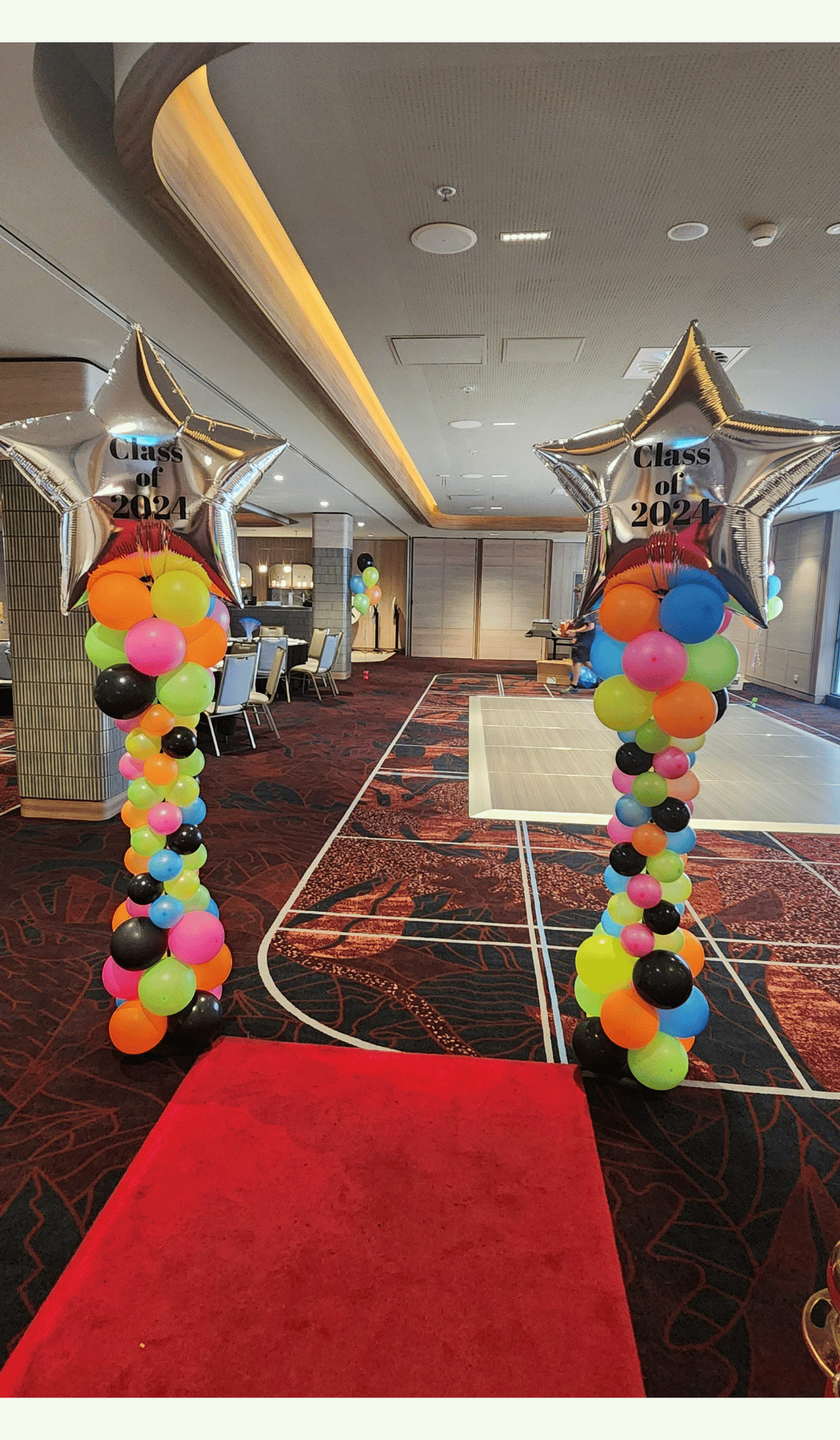 Tapered Balloon Columns Neon Disco Silver Star Custom Lettering Personalisation