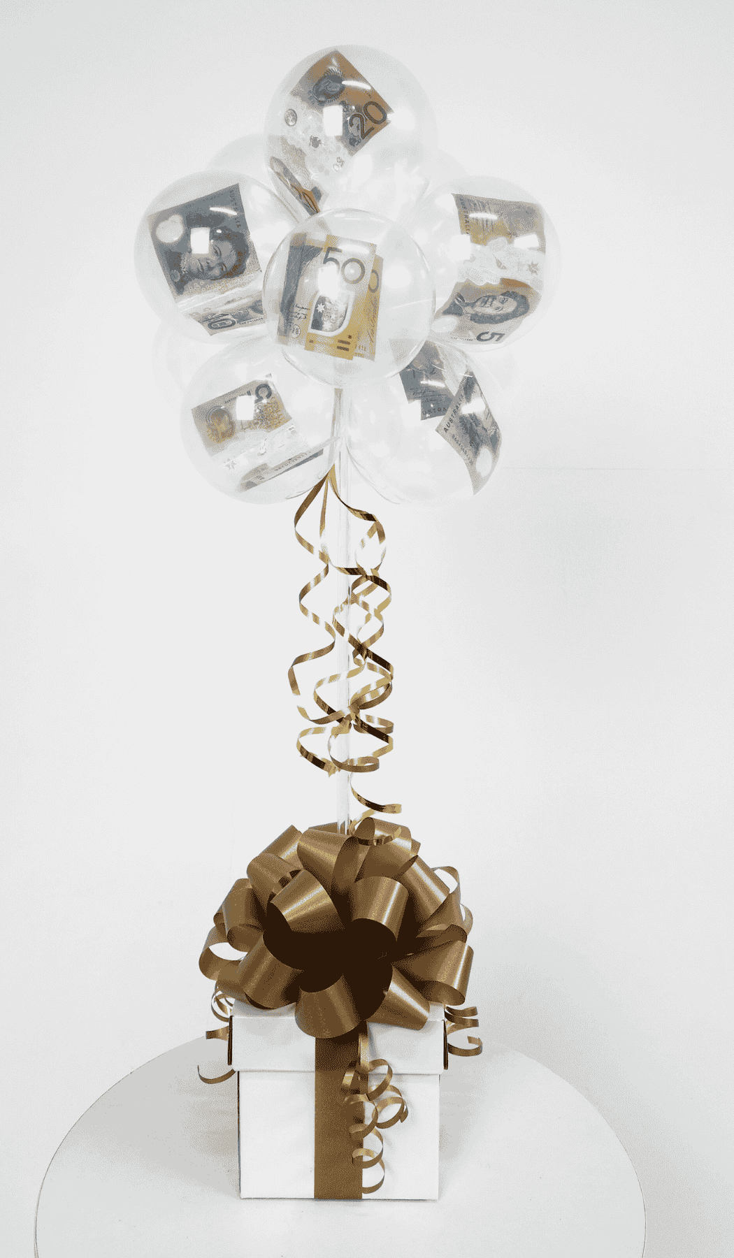 Topiary Tree Balloon Arrangement Box Bow Cash Money Gift