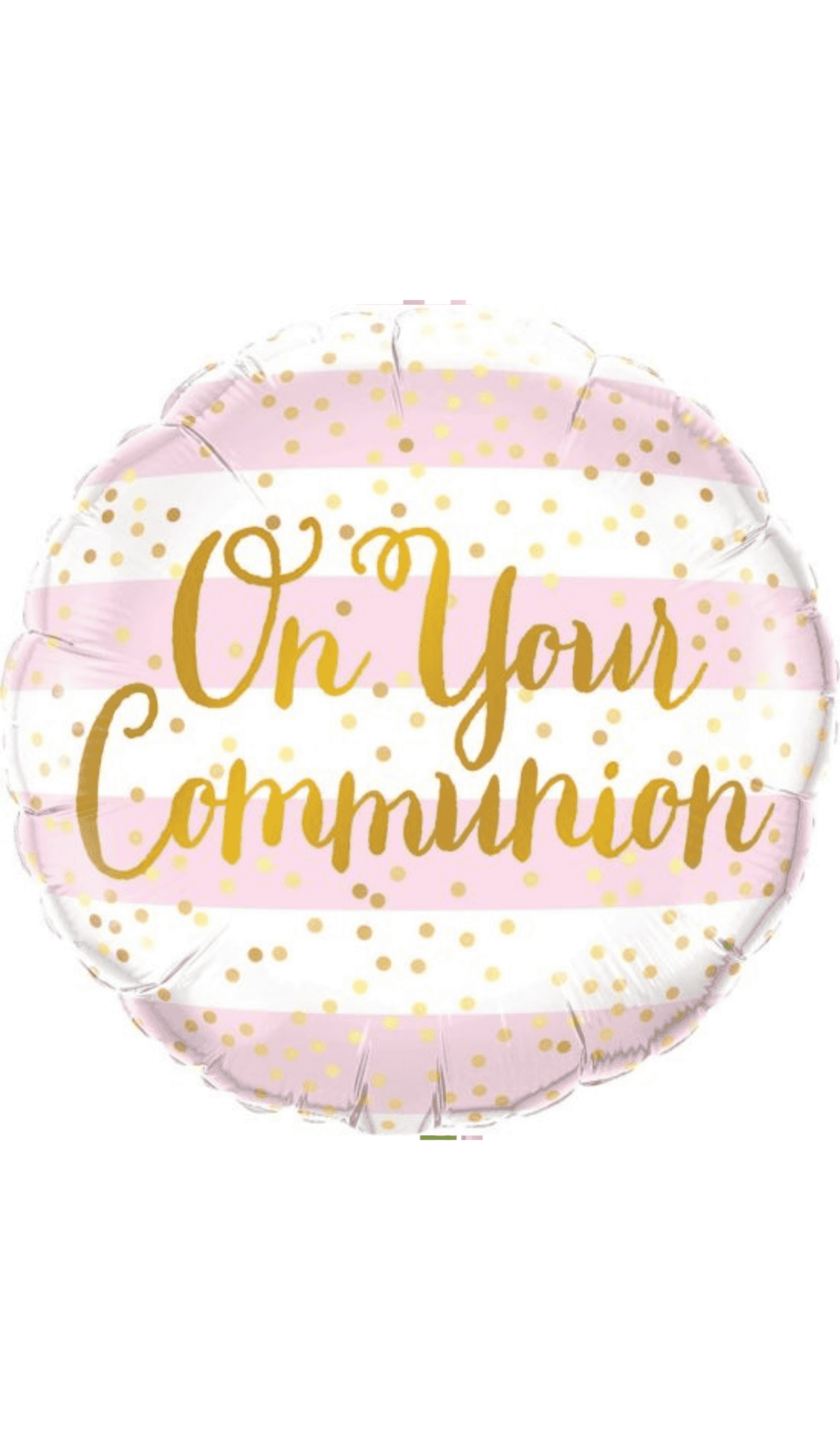 on your communion pink white gold foil balloon