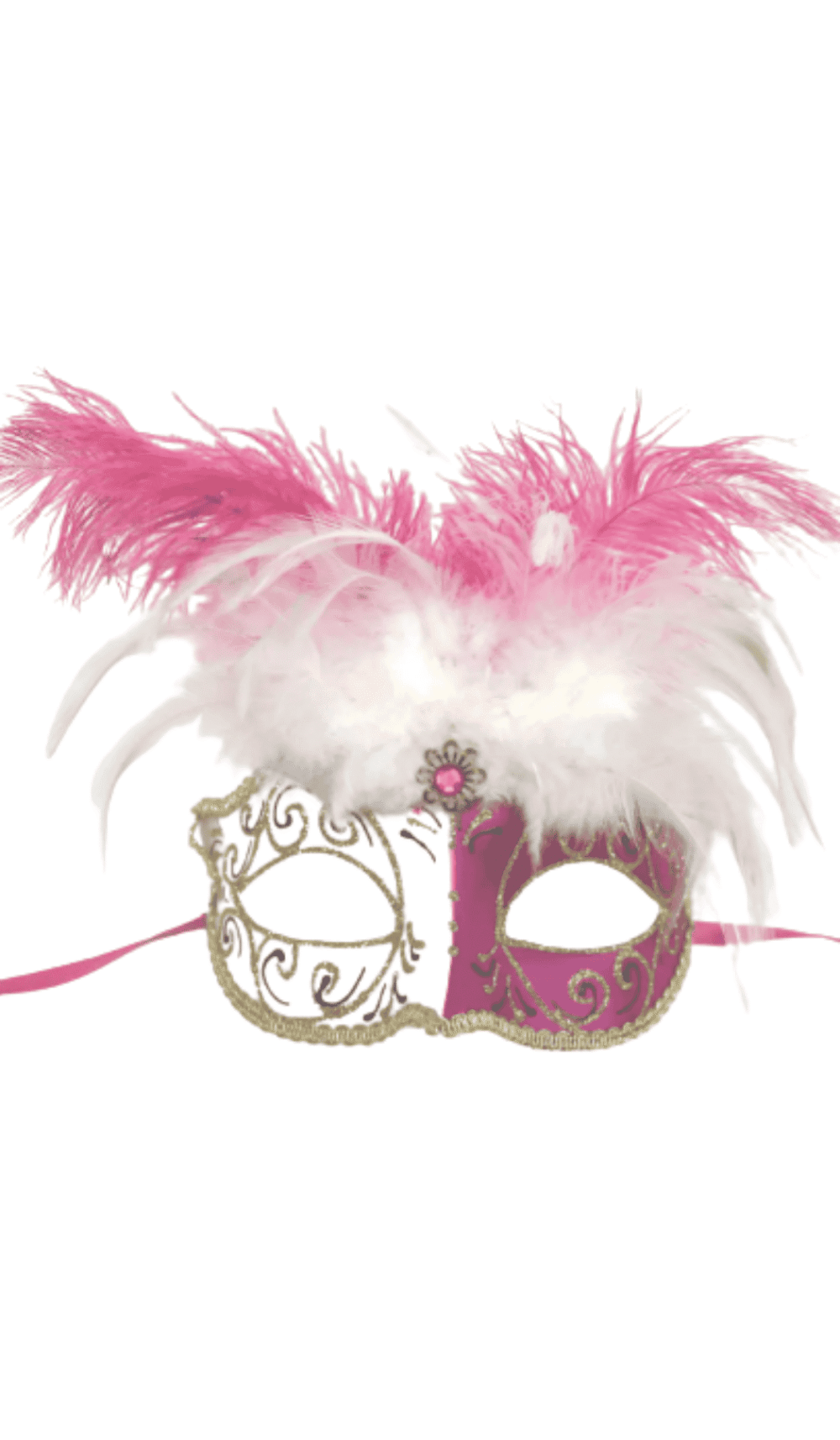pink white glitter feather eye mask masquerade