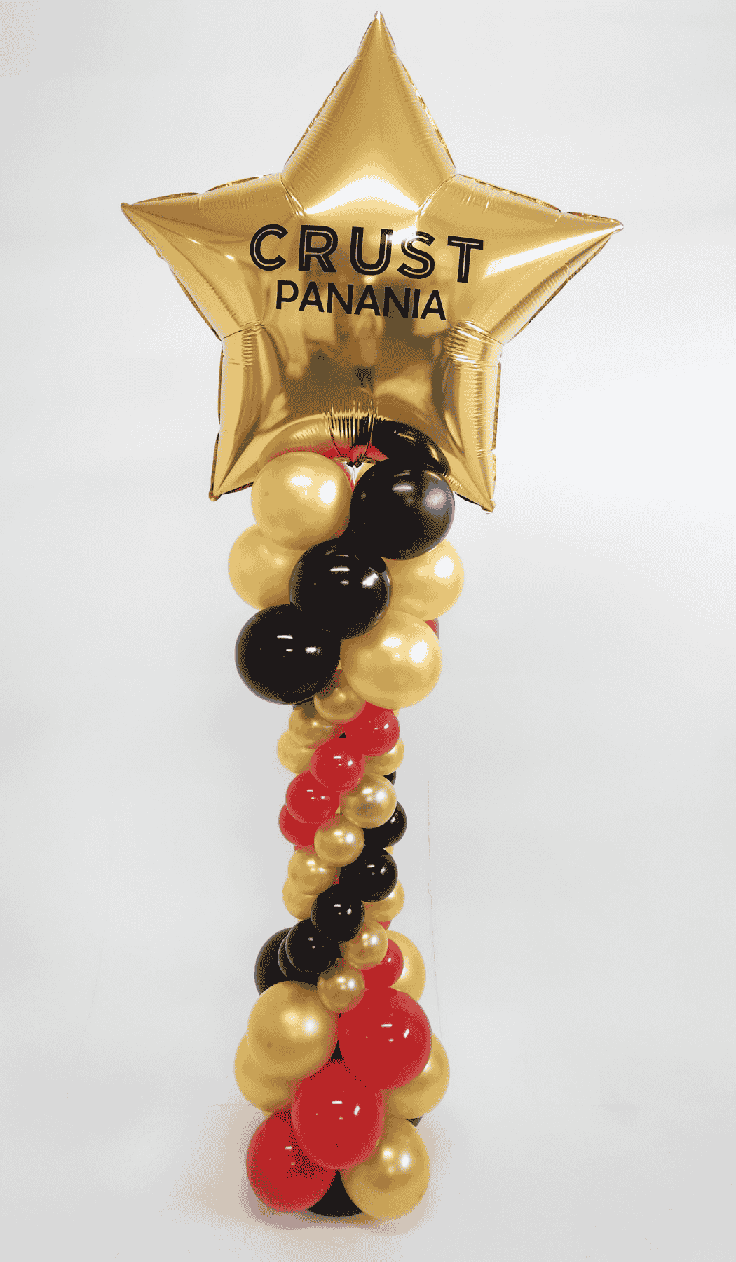 tapered balloon column air filled spiral colours gold red black logo vinyl decal gold star