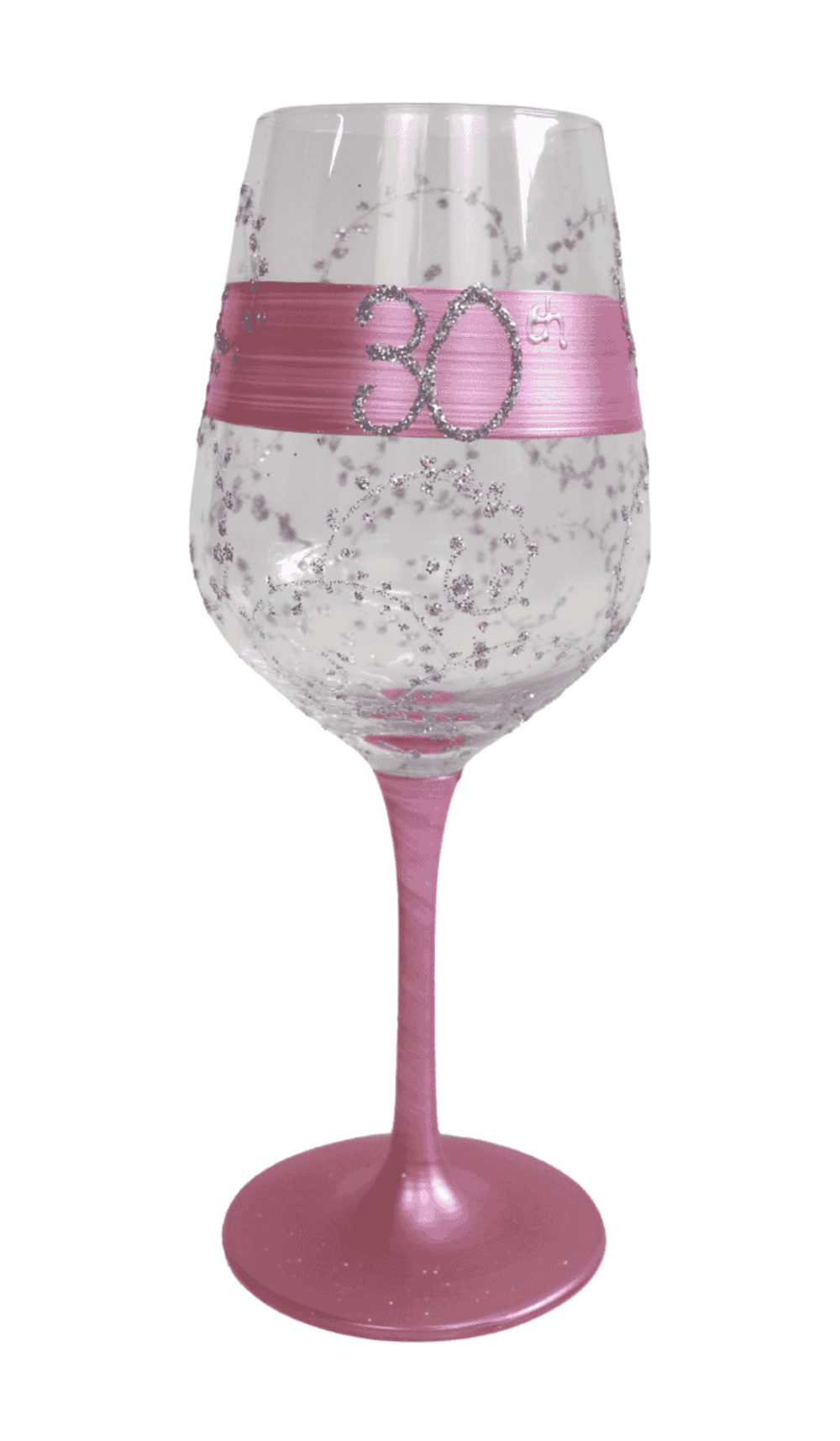 Wine Glass Hand Painted Glitter Silver Pink 30th Birthday
