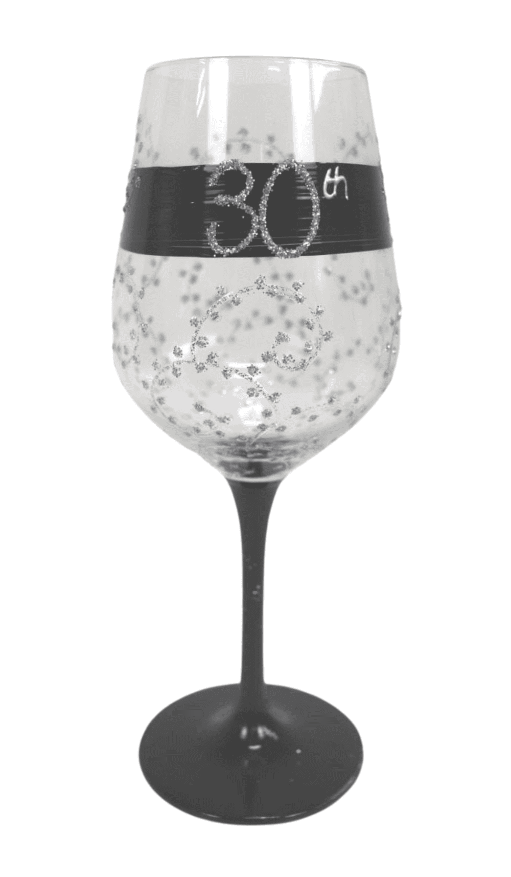 Wine Glass 30th Black Silver Glitter