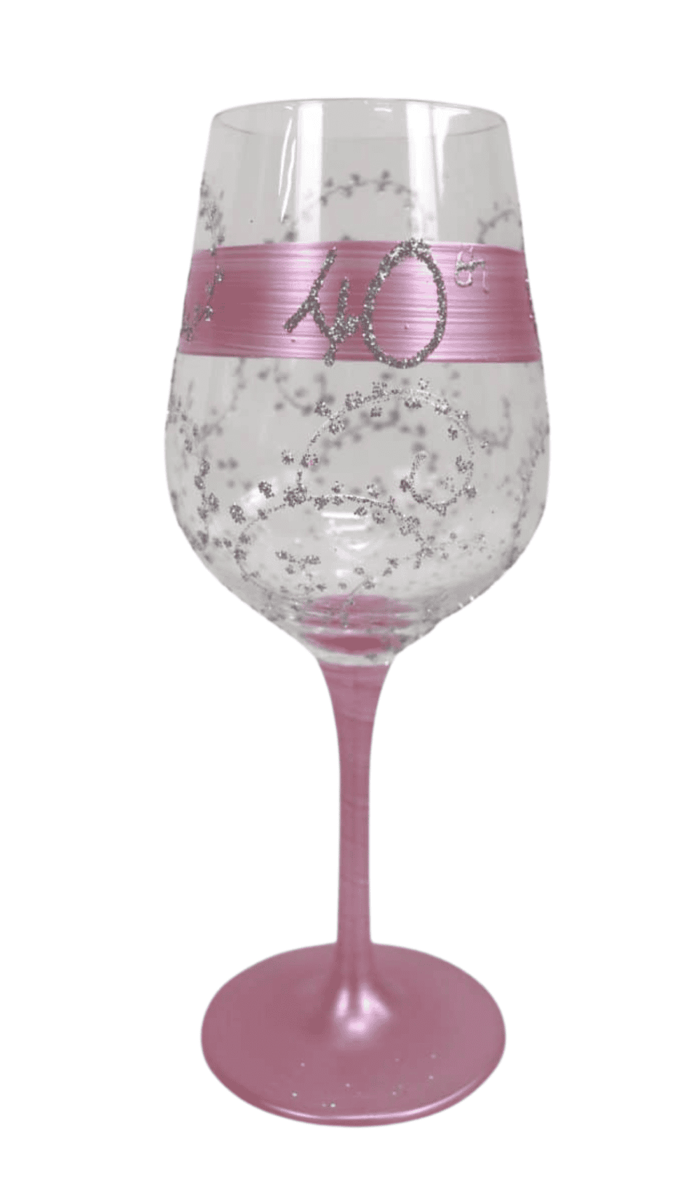Wine Glass Hand Painted Pink Silver 40th Birthday