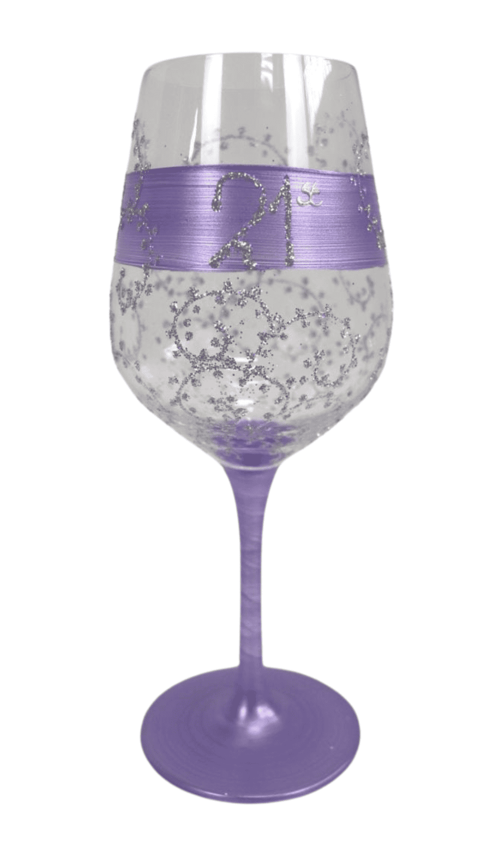 21st Wine Glass Lavender Silver Glitter