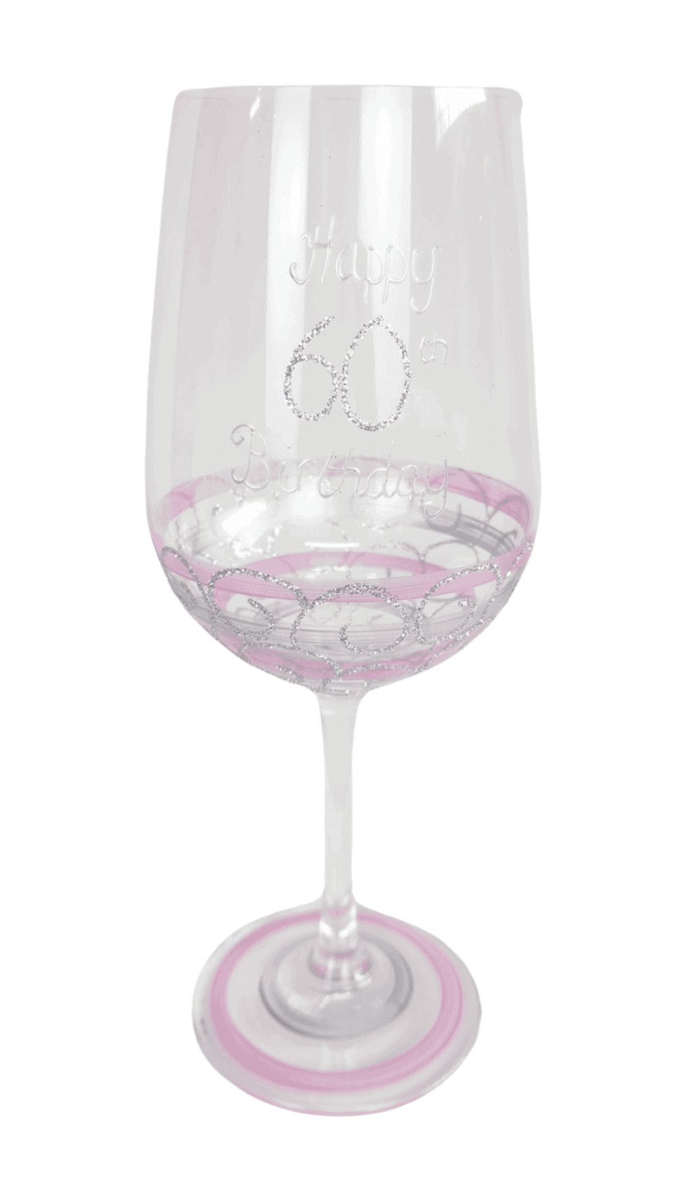 Wine Glass Hand Painted Pink Silver 60th Birthday