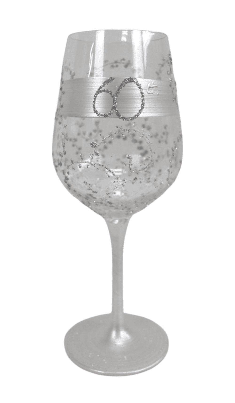 Wine Glass Hand Painted White Silver 60th Birthday