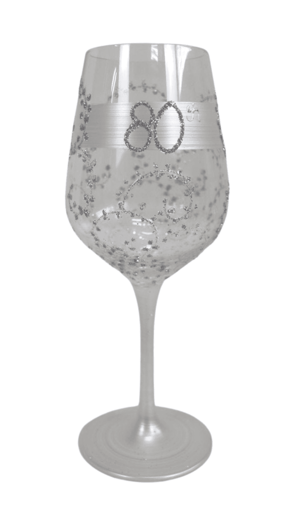 Wine Glass Hand Painted White Silver 80th Birthday