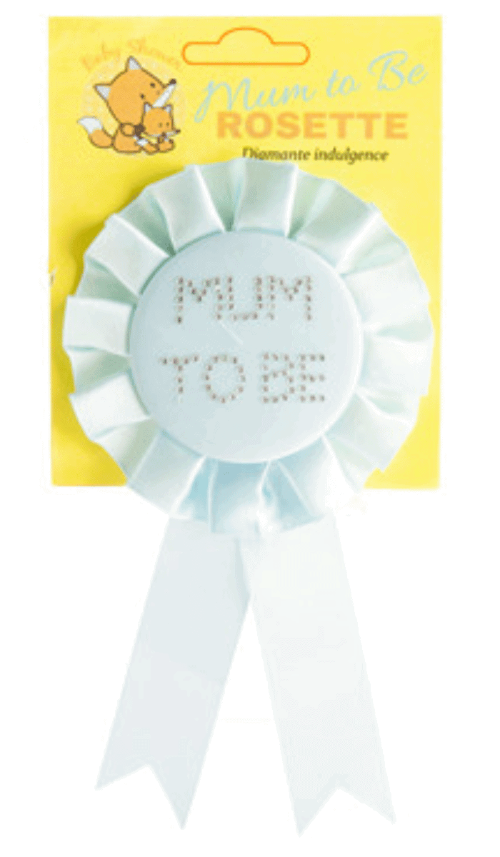 mum to be blue rosette badge