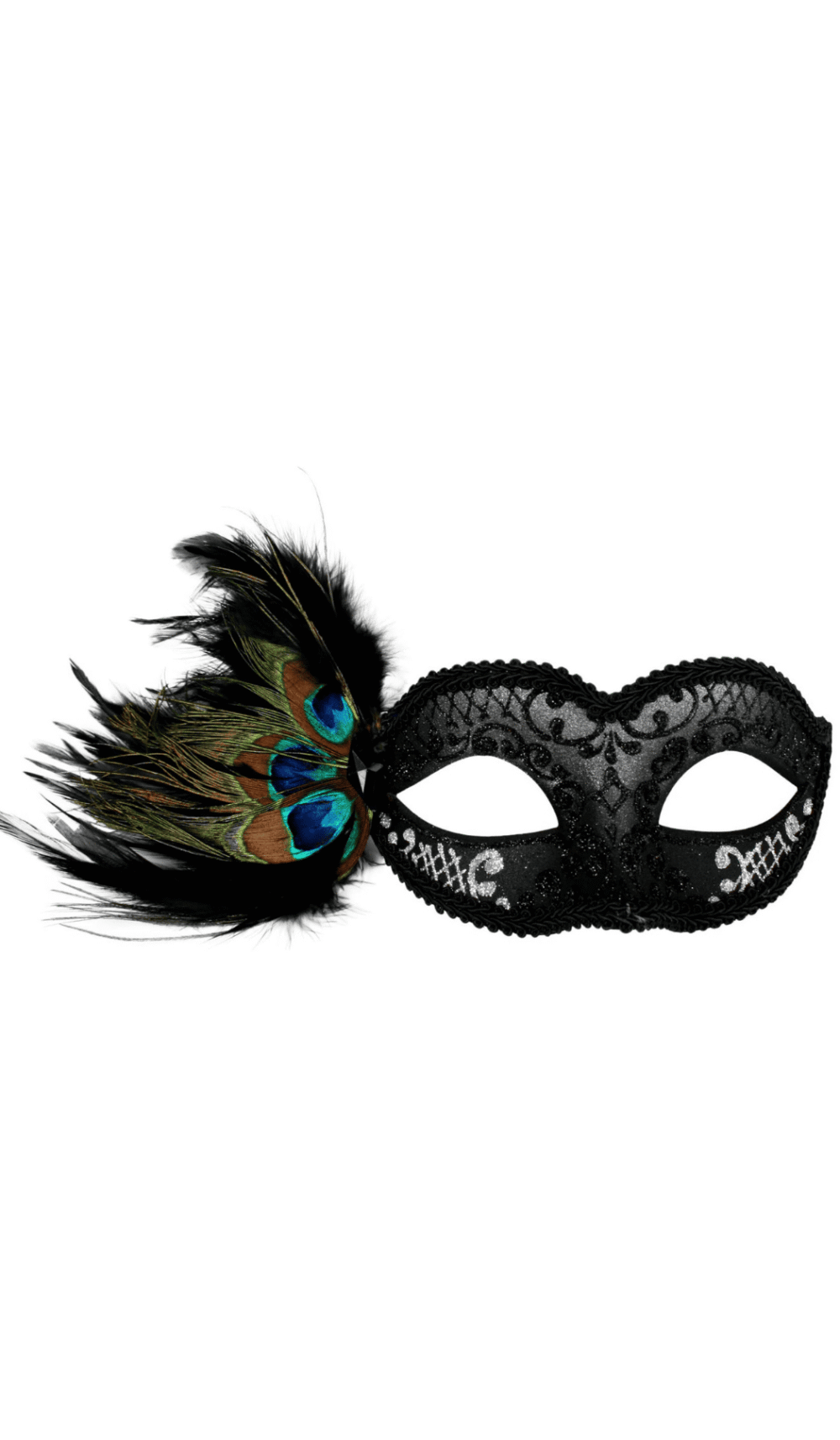 adriana black peacock feather masquerade eye mask silver
