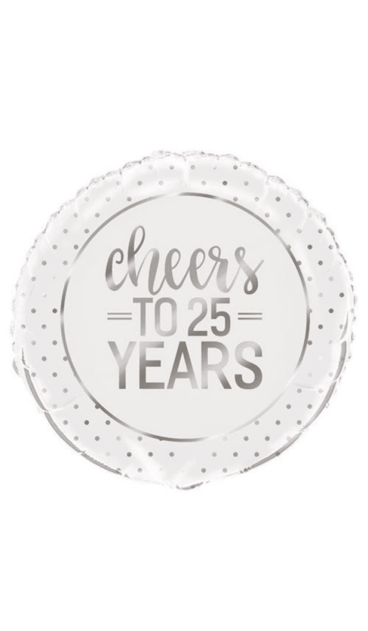 Cheers to 25 Years white silver round foil balloon anniversary