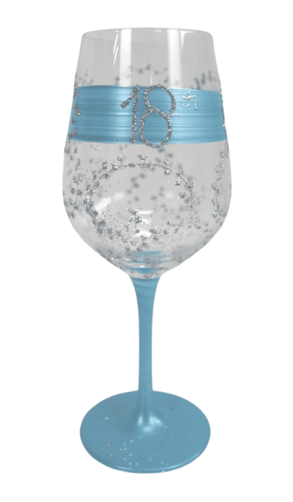 18th Wine Glass Silver Turquoise Aqua Glitter