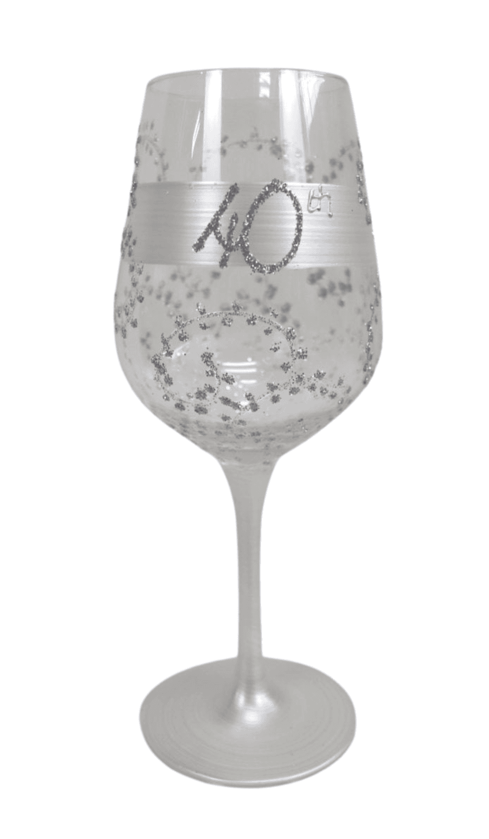 Wine Glass White Silver Hand Painted Glitter 40th Birthday