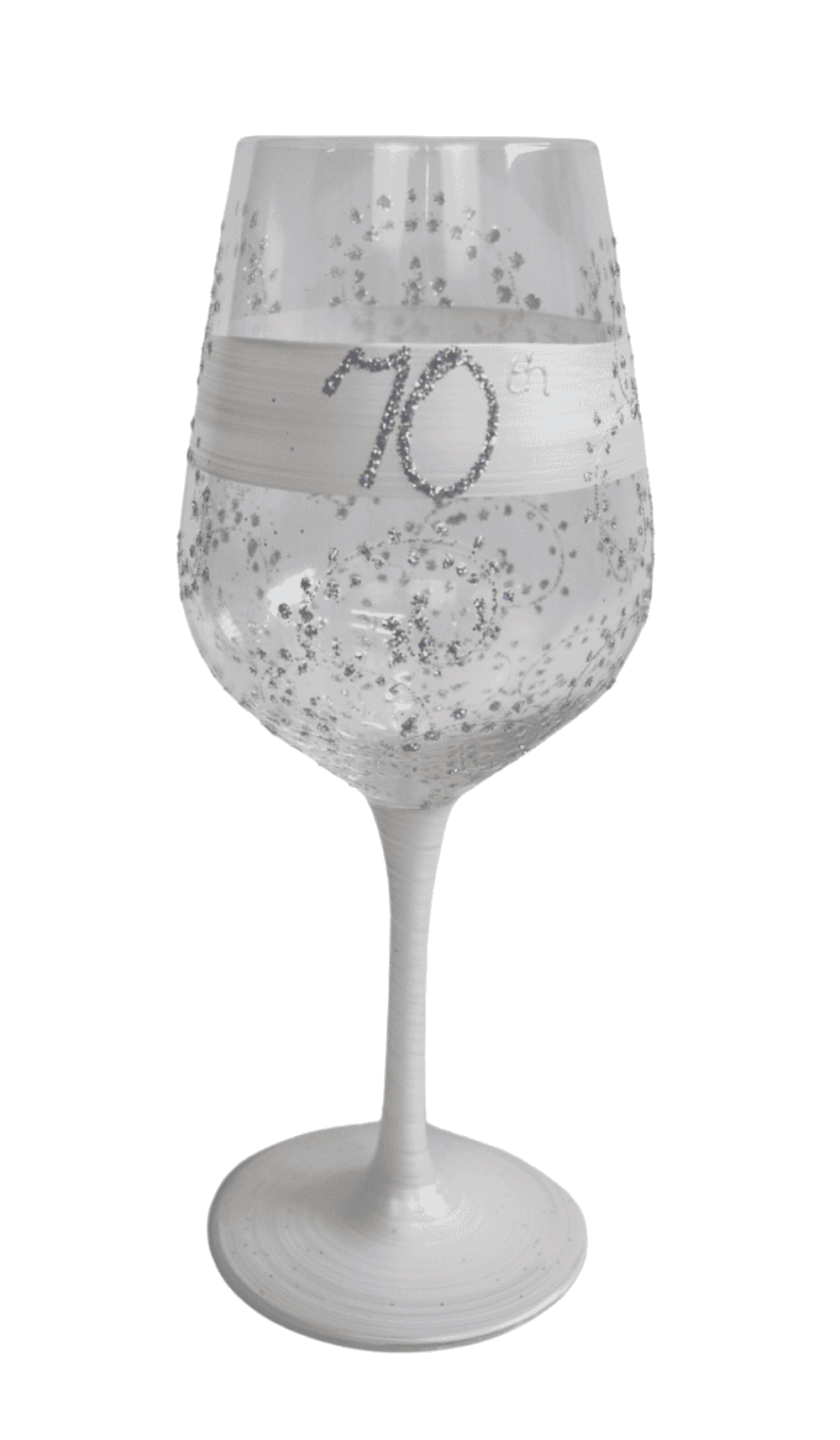 Wine Glass Hand Painted White Silver Glitter 70th Birthday