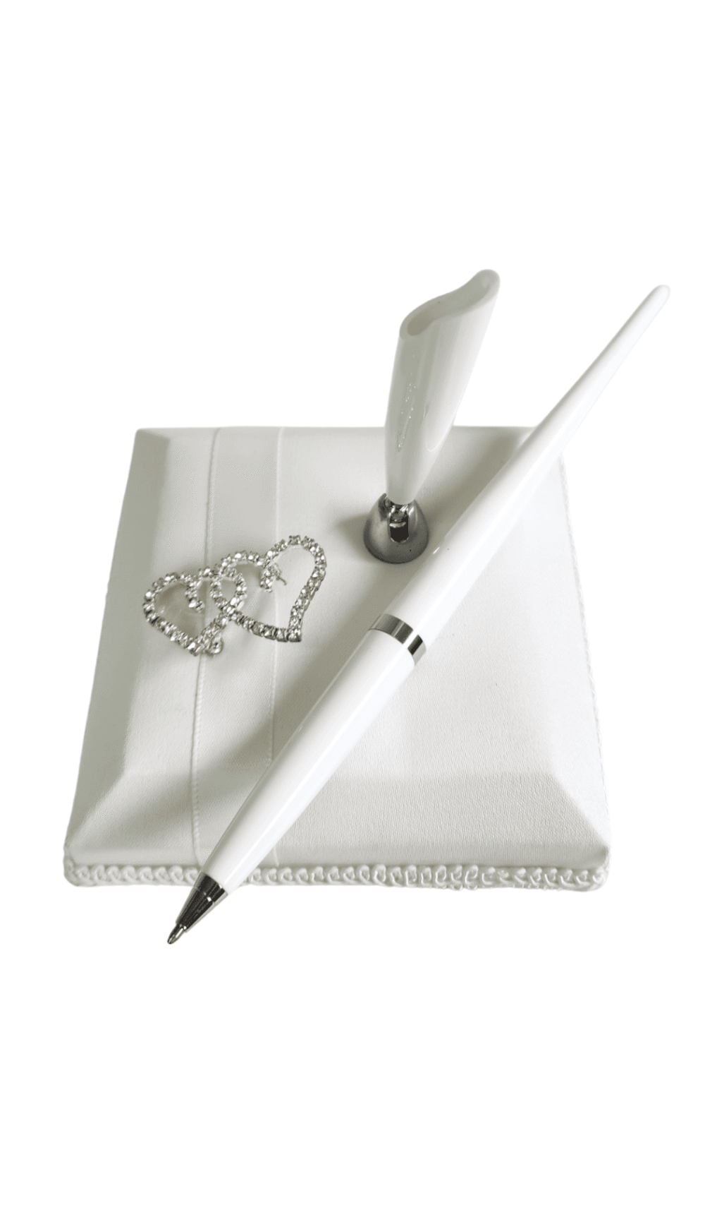 Wedding Pen with satin Stand Diamante Hearts