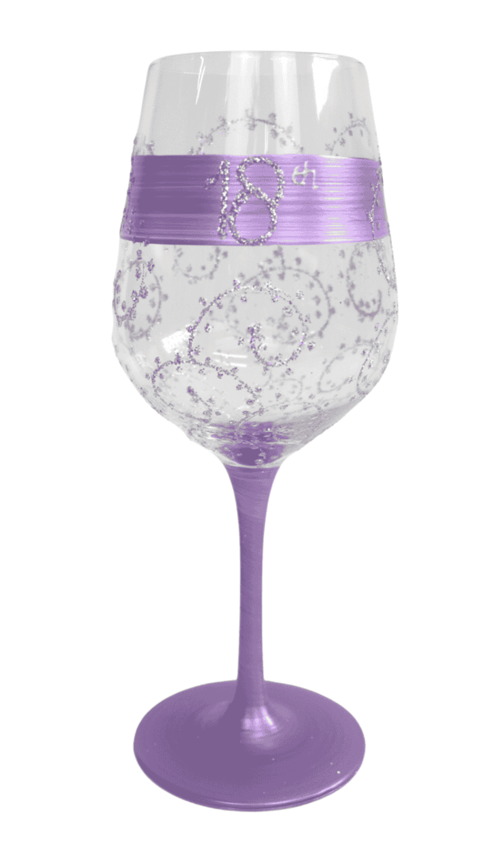 Wine Glass 18th Lavender Silver Glitter