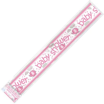 Foil Banner Baby Shower Elephants pink