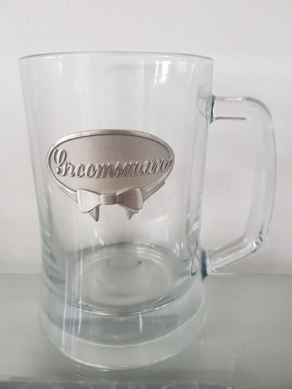 Beer Mug Glass with Badge Groomsman