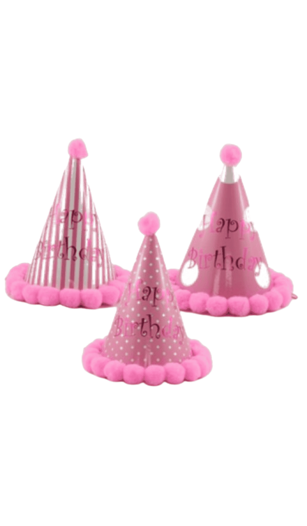 Pink Happy Birthday Party Hats Pom Poms