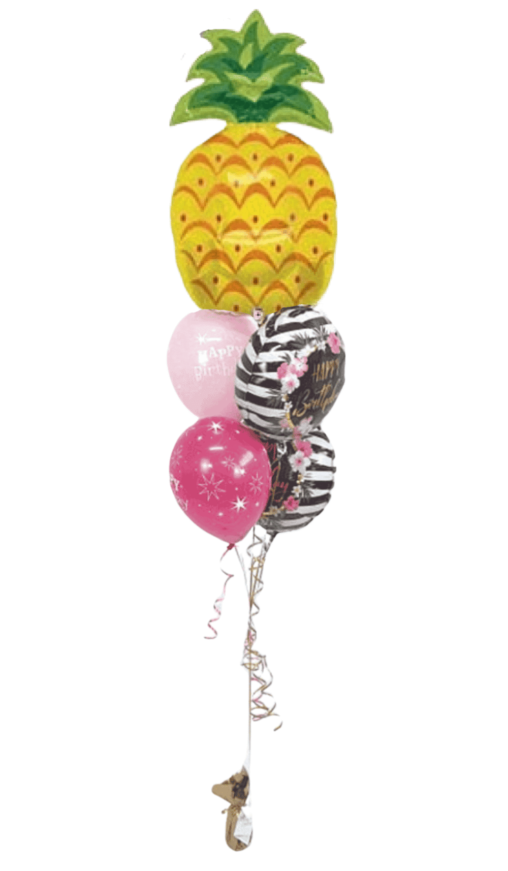 Tropical Pineapple helium balloon birthday bouquet