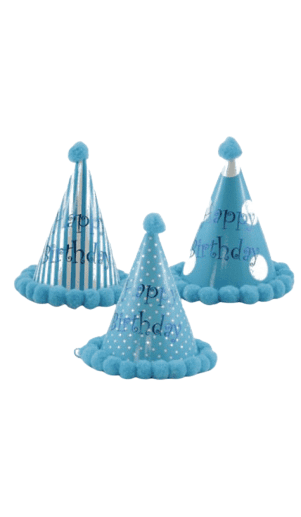 Blue Happy Birthday Party Hats Pom Poms