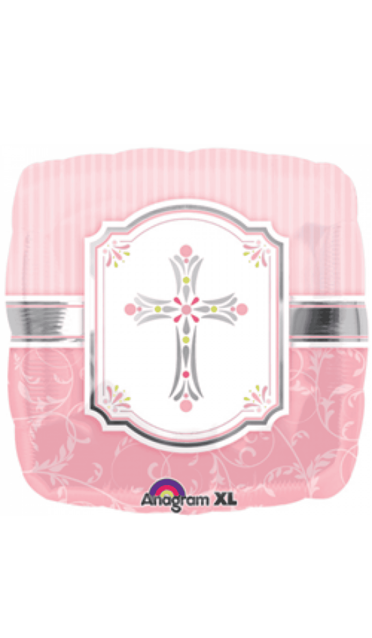 pink silver white cross square foil balloon