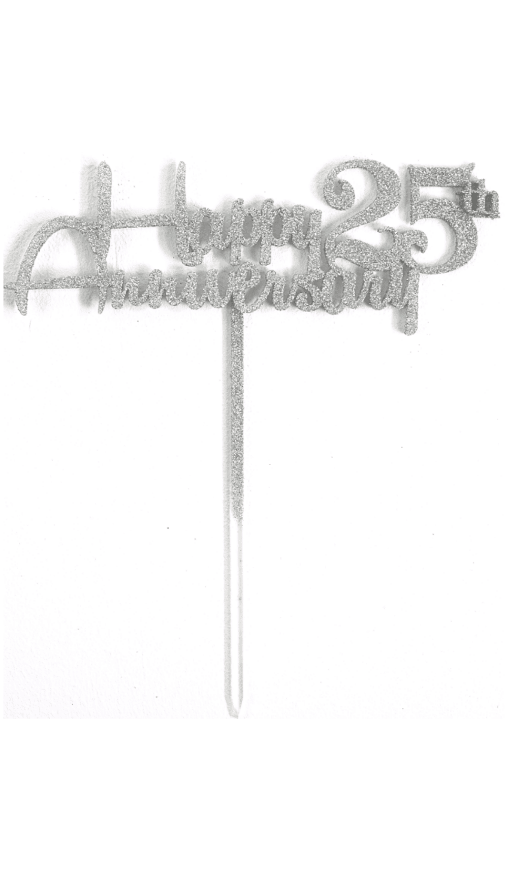 Happy 25th anniversary silver glitter acrylic cake topper