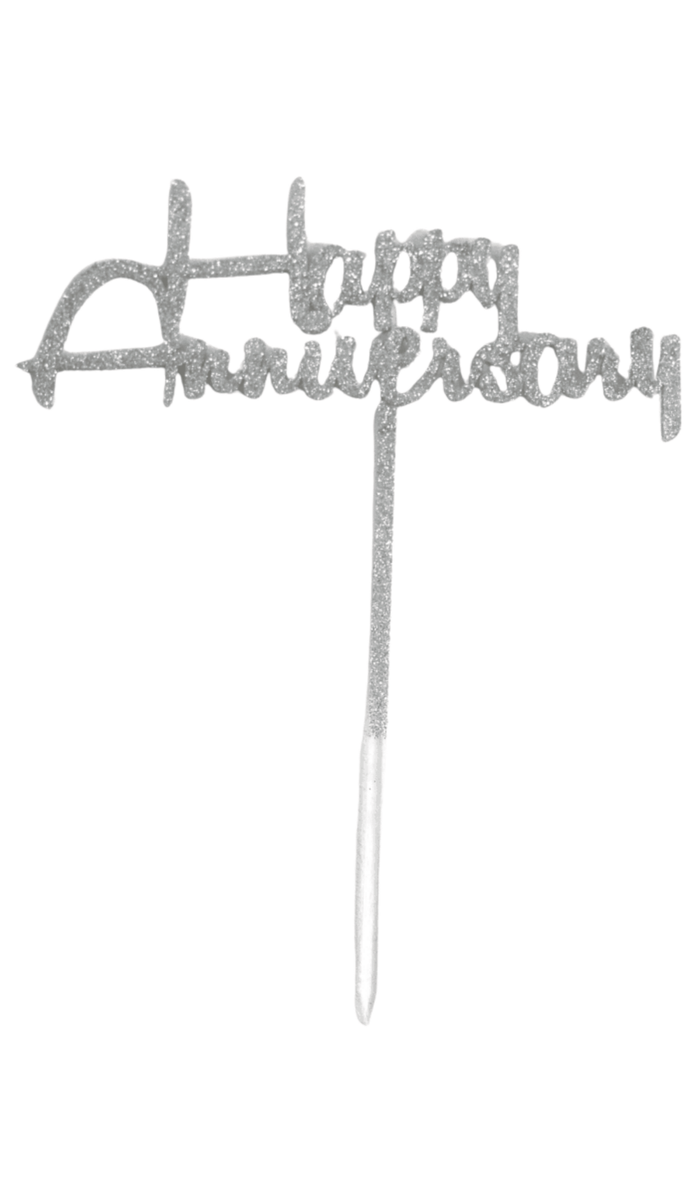 happy anniversary silver glitter acrylic cake topper