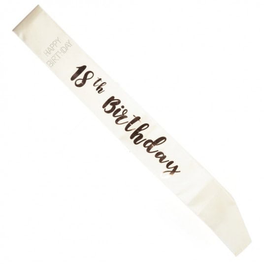 18th Birthday White Rose Gold Sash