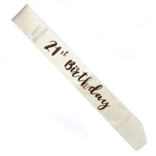 21st Birthday White Rose Gold Sash