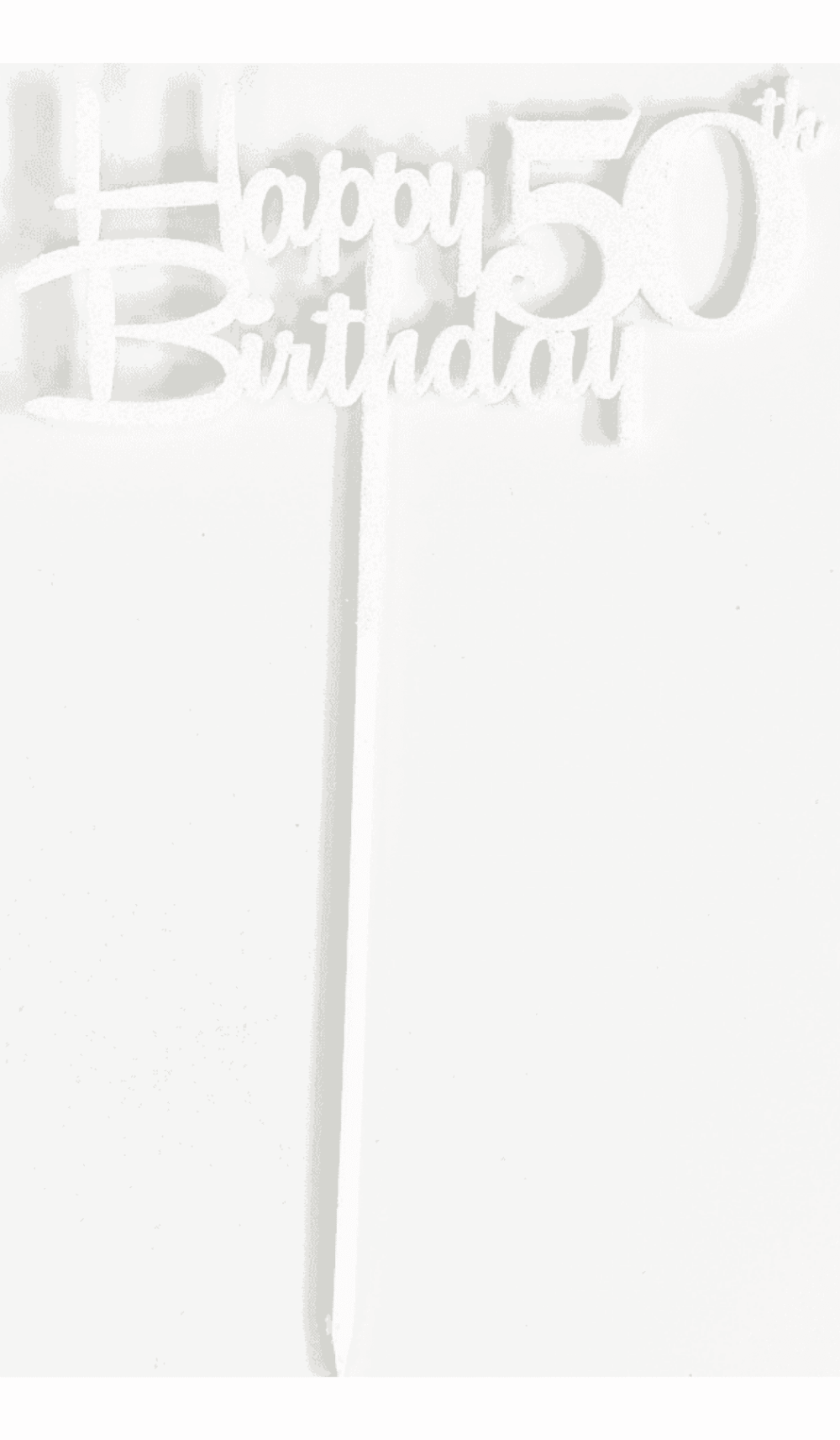Happy 50th Birthday white glitter acrylic cake topper